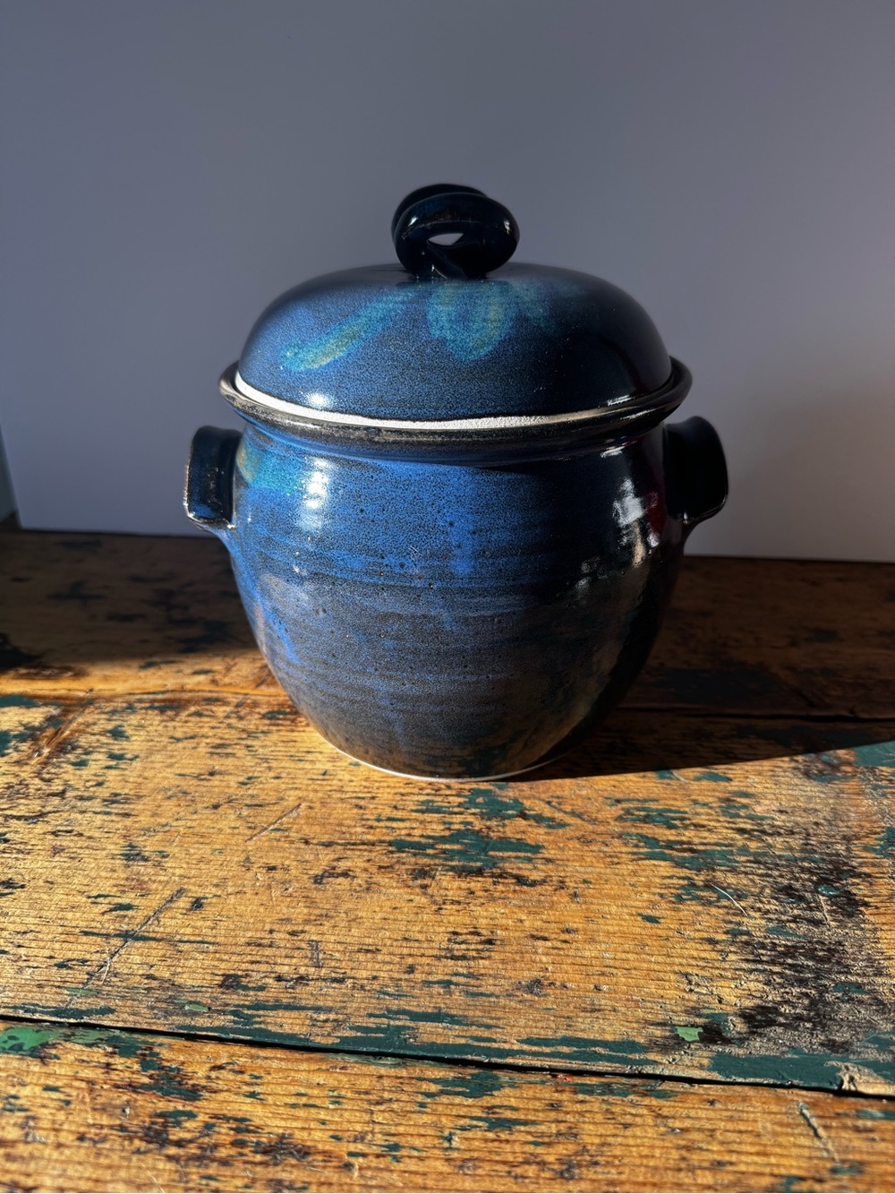 Handcrafted Blue Ceramic Lidded Jar